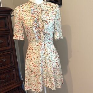 Zara White Floral Mini Dress with Ruffles